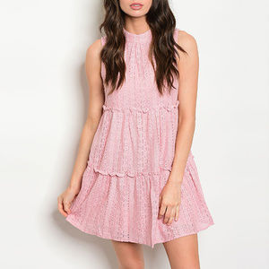 Blush Lace Mockneck Tunic Babydoll Dress